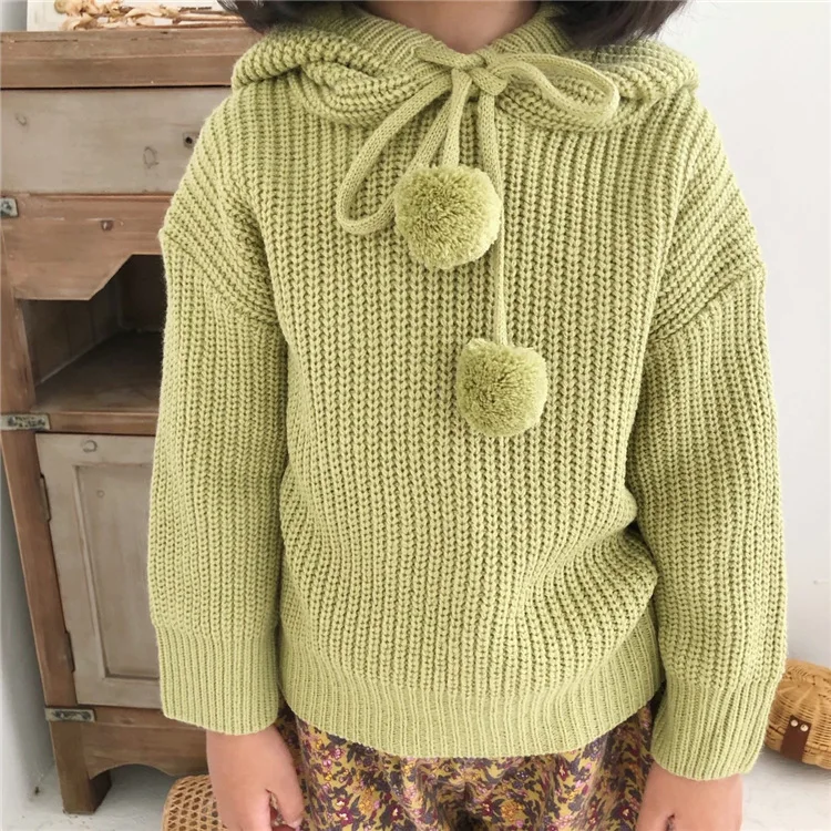 Autumn And Winter GIRL'S Sweater New Style Solid Color Hooded Knitted Pullover Loose-Fit Baby Children