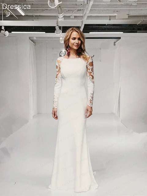 sheath crepe wedding dress