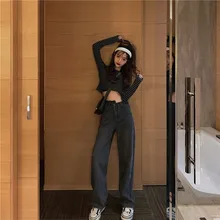 Брюки; детское весенне-осеннее платье в стиле ретро с высокой талией; свободные и узкие серые прямые брюки; джинсы в стиле ретро; Trailer Tro