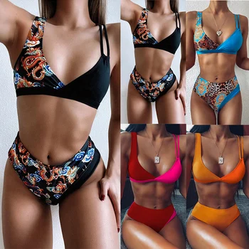 

2020 Vintage High Waist Bikini push up Swimwear Women Stroj kapielowy Monokini Bathing Badpak Maio Biquini mujer tankini femme