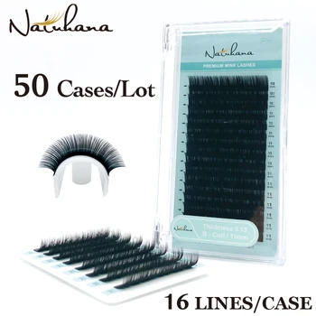 

NATUHANA 50Cases/Lot 16Rows Handmade Faux Mink Lash Extension Korea Pbt Natural Soft Eyelashes Individual Extension Makeup Cilia