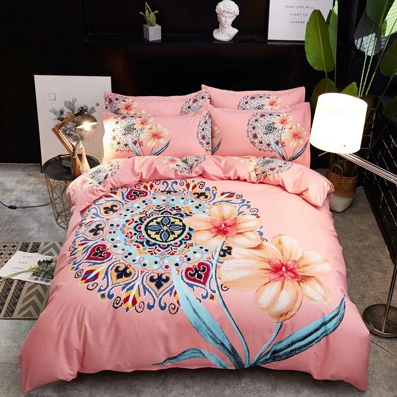 

Hotsale Home Textile FreeShipping 4pcs BeddingSet Cotton Wedding Bedding Flower printing Bedding Article King Size Pink Bedsheet