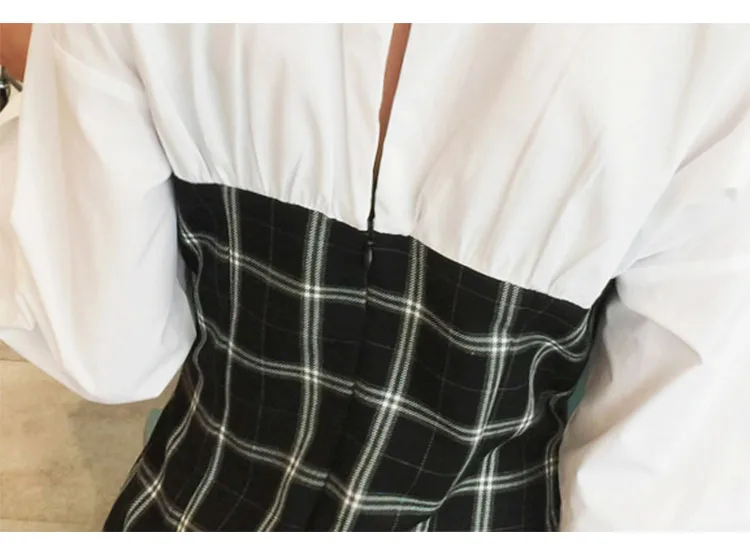 H Han queen решетчатое лоскутное OL платье-рубашка женское корейское Новое контрастное цветное платье-карандаш винтажное Короткое облегающее платье
