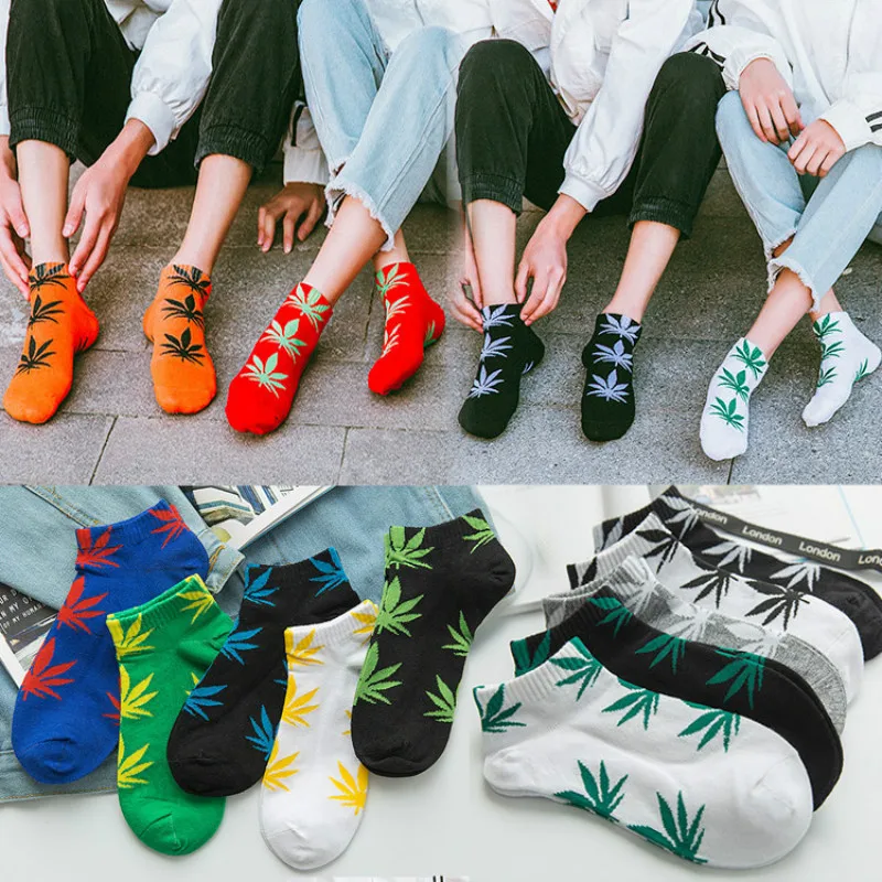 Модные мужские носки с изображением сорняков, уличная мода, забавные носки до щиколотки в стиле хип-хоп для скейтборда, уличная мода в стиле Харадзюку, уличные модные короткие носки унисекс