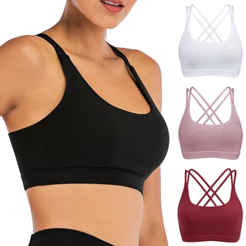 

Women Sports Bras Female Gym Fitness Sportswear New Breathable Push Up Running Bras For Ladies Solid Hollow Shockproof Nylon Bra
