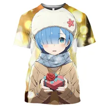 Camiseta de manga corta con estampado 3D para hombres y mujeres, camisa de Anime Re:zero Twin Ram Rem, Cosplay, Harajuku, Hentai, Otaku, ropa de calle