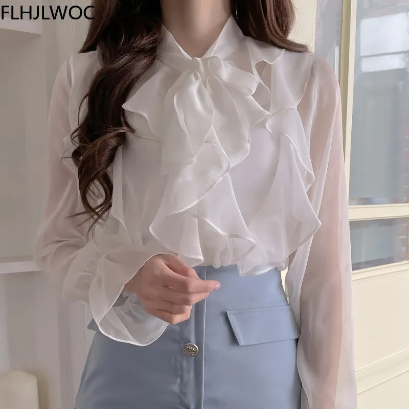Korea Chic Tops Blusas Bow Tie Office Lady Elegant Bling Thin Sexy