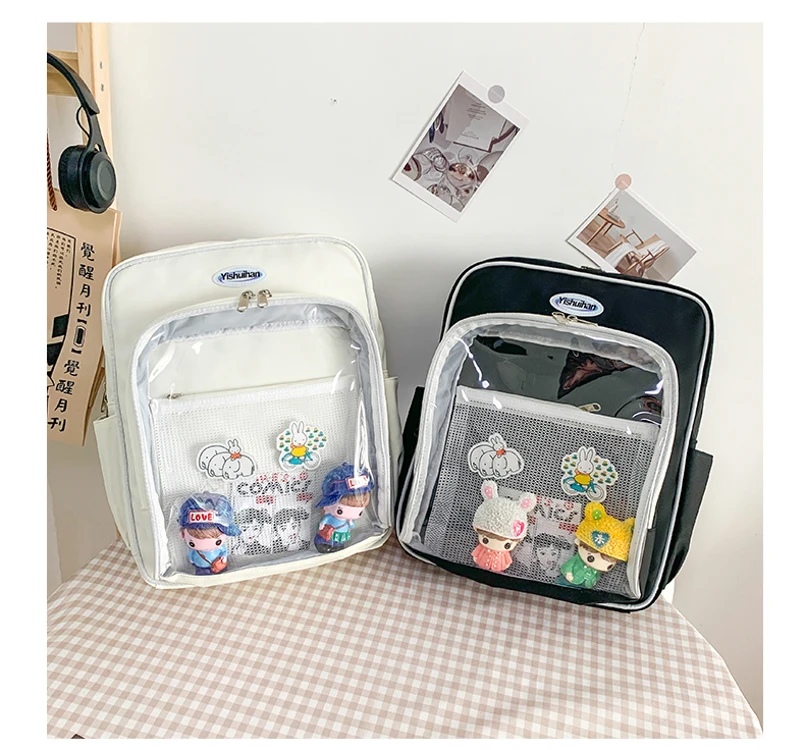 Women Japanese Ita Bag Transparent Large Pocket Ladies Backpack College Style Student School Bag Large Capacity Travel Mochila