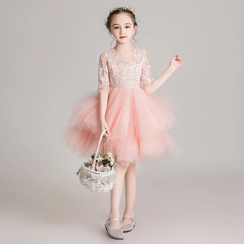 

Elegant Prom Party Junior Bridesmaid Girl Dress Kids Jewel Layered Tulle Wedding Evening Birthday Holiday Communion Ball Gowns