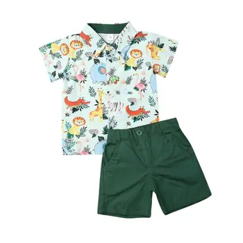 

2020 Infant Baby Boys Kids Summer Clothes Cartoon Print Tee T-shirt Tops+Shorts Pants 2PCS for Children Outfits Set 1-5 Years