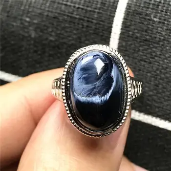 

100% Natural Blue Pietersite Ring Silver Sterling Jewelry For Woman Man 16x12mm Beads Namibia Energy Stone Adjustable Ring AAAAA