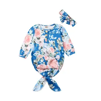 

0-6M Floral Newborn Baby 100% Cotton Swaddle Wrap Blanket Sleeping Bag Headband