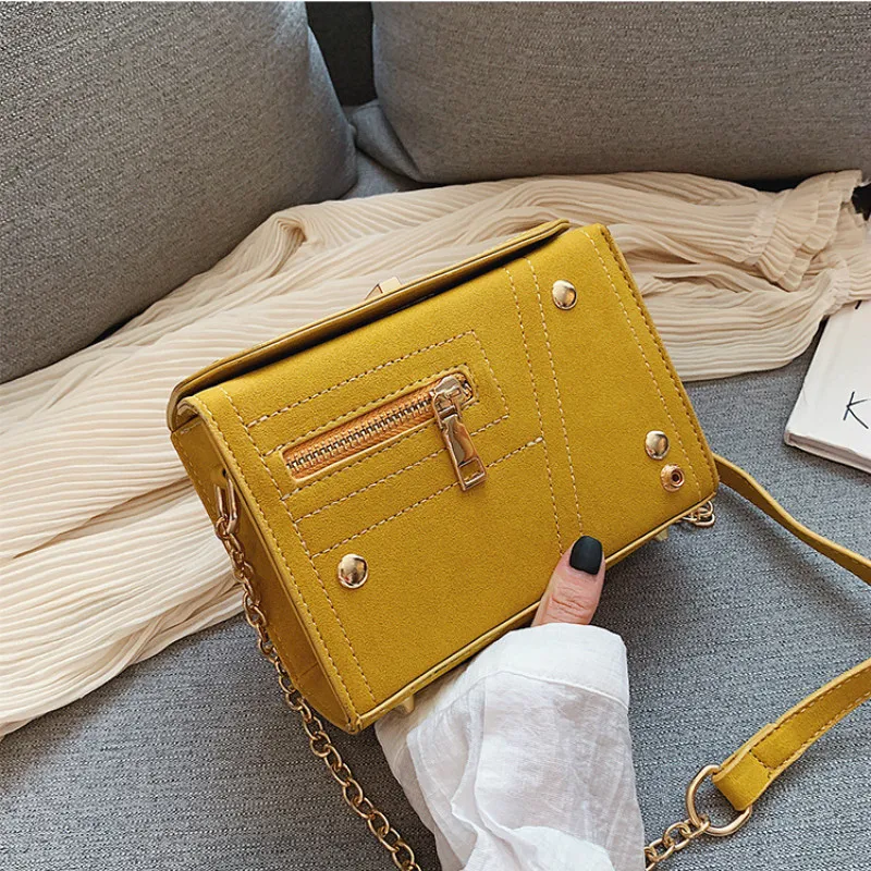 

Retro Suede Small Square Crossbody Bag Nubuck Leather Women Handbag 2019 New Famous Luxury Designer Chain Shoulder Messenger Bag