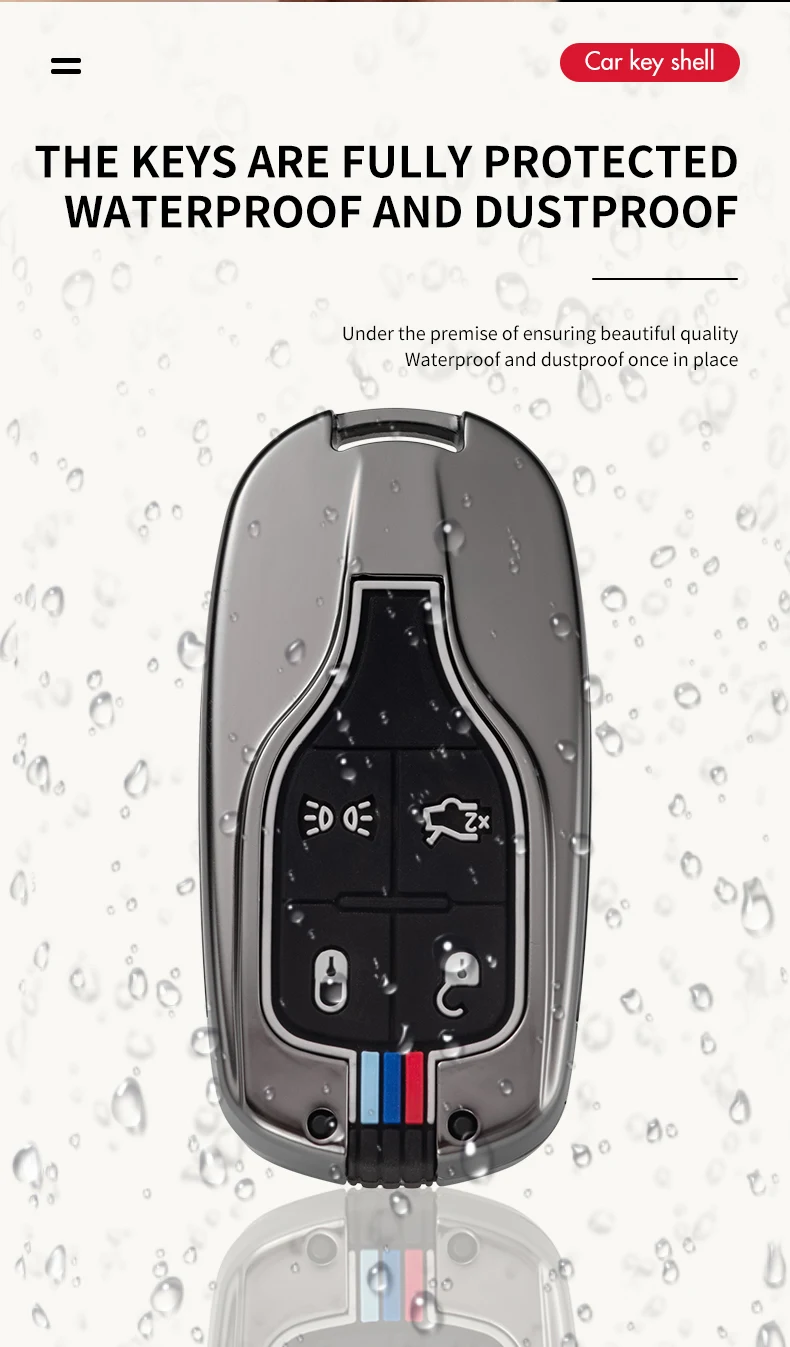 Portachiavi per auto in lega di zinco per Maserati Ghibli Levante Quattroporte Smart Remote Control Fob Cover portachiavi Keys Protector Bag - H25960be541e948f98e63bc859539ab32H