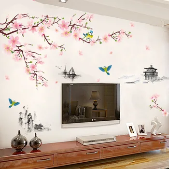 

9 Kinds Large Light Flowers Wall Stickers Tree Bird Home Decor for Sofa TV Chinese Style Home Decoration for Bedroom Living Room