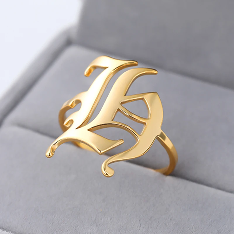 

Adjustable Initial Ring For Women Gold Silver Wedding Band Creative A-Z Letter Ring Charm Jewelry Gift Finger Alphabet Anillos