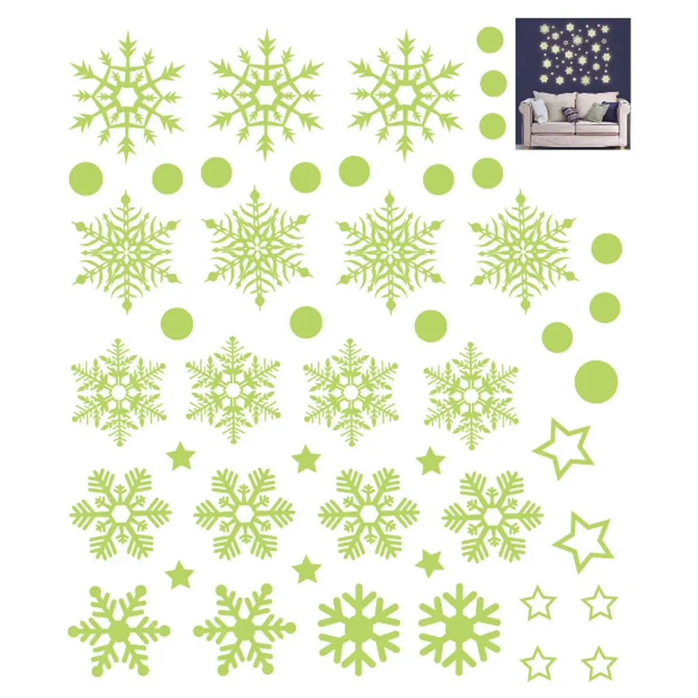 Unique Luminous Snowflake Pattern Wall Sticker Removable PVC Home Living Room Window Glass Refrigerator Wall Decals