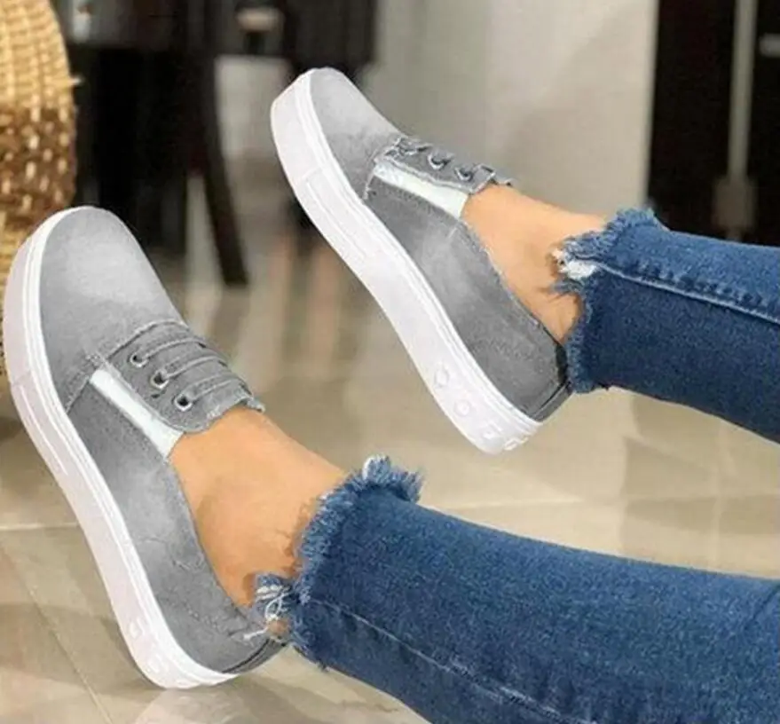 JOKSD Women's Denim Flat shoes slip-on Espadrilles Casual shoes for woman Walking Ladies Loafers Soft Shoes zapato X11