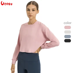 Ueasy Workout Crop Tops for Women Loose Fit Long Sleeves Seamless Athletic Gym Shirts Cropped Sweatshirt Sports Gym Yoga Tshirt