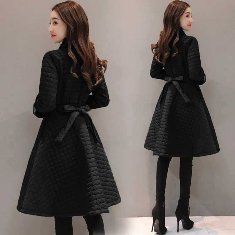 

Winter han ban qun Pendulum Cotton-padded Clothes Women's Mid-length Waist Hugging Puffy Princess Cotton Coat A- line Coat Dress