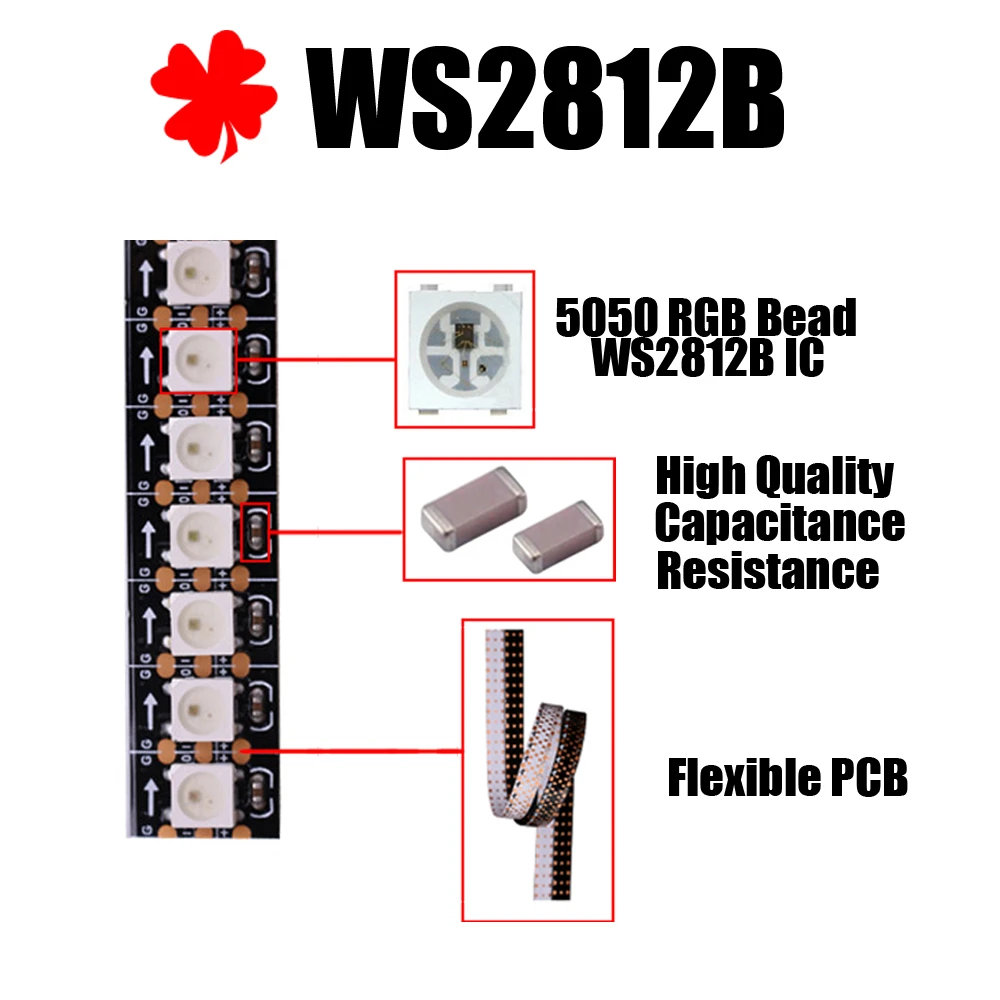1 5m WS2812B Led Lights Smart WS2812 RGB Led Strip Light Individually Addressable  Led Light Strip Black White PCB IP30 65 67 5V|LED Strips| - AliExpress