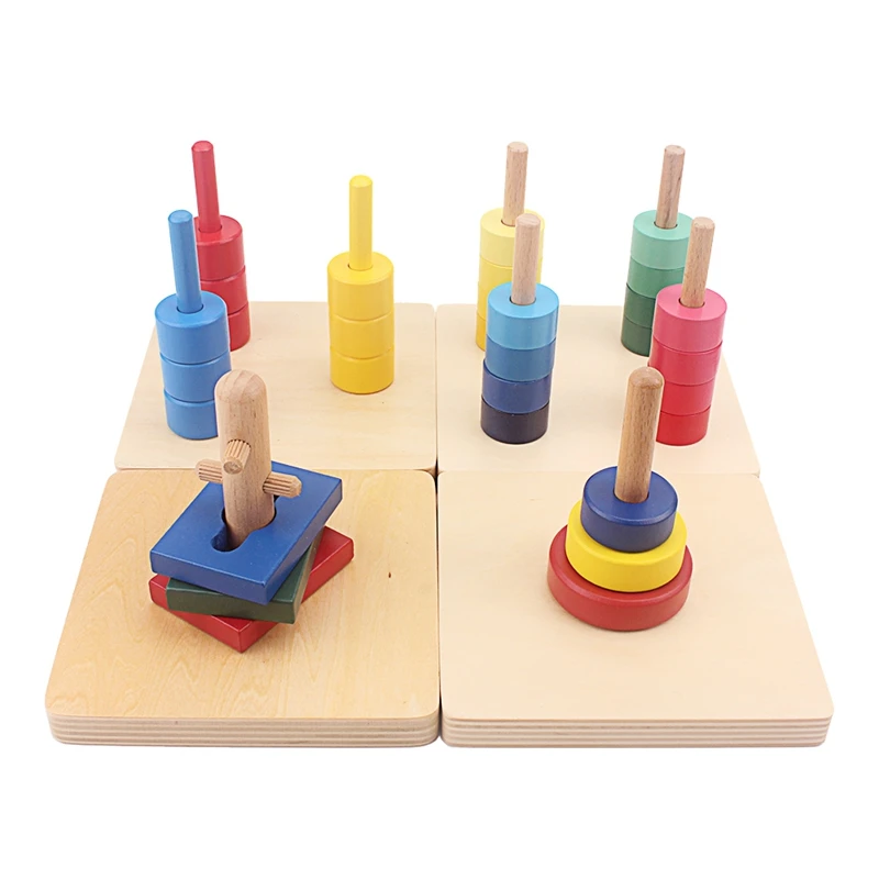 4 Montessori Dowel Toys---Toddler Stacking Set