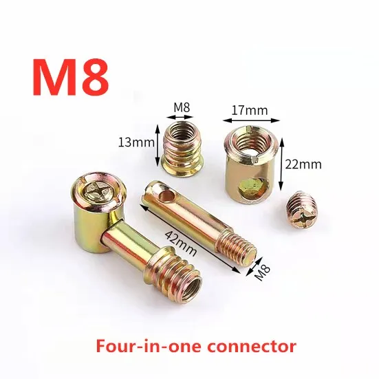 Furniture hardware M6,M8 Four-in-one bed / connector, hammer nut mount, screw, eccentric adjustment 10 Pieces