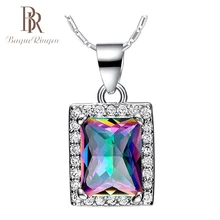 Bague Ringen роскошное квадратное разноцветное ожерелье с подвеской из драгоценных камней Настоящее 925 пробы Серебряное свадебное Брендовое ожерелье для женщин