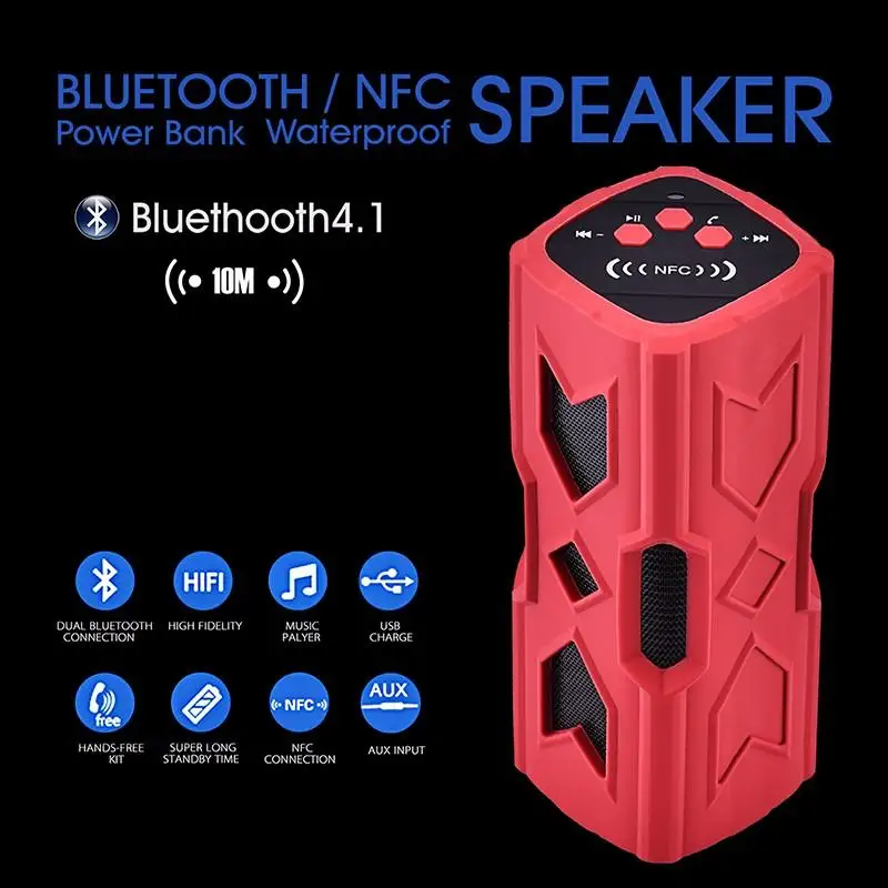Красный PT-390L, громкий динамик, беспроводной, altavoz, Bluetooth, Портативная колонка, 3600 мА/ч, внешний аккумулятор, голосовые подсказки, водонепроницаемый, пылезащитный - Цвет: Красный