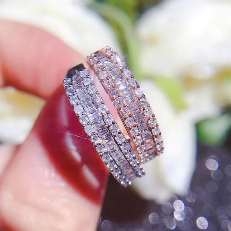 AEAW Настоящее 18 к 0.4ct 3 ряда проложить Установка полная Вечность кольцо К твердое