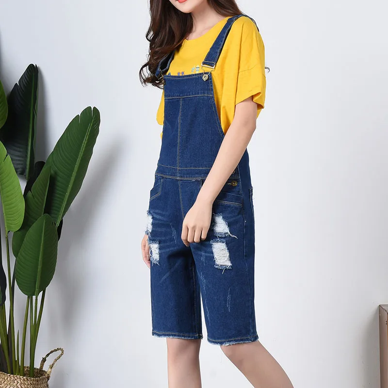 2018 новый летний темно синий короткий комбинезон с манжетами размера плюс