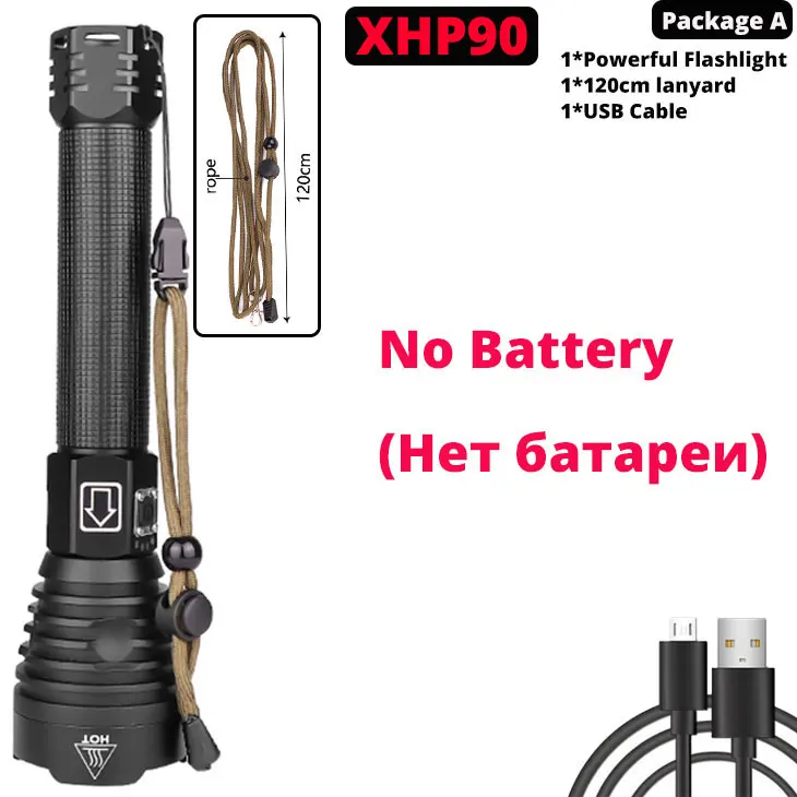 Новейший XHP90 перезаряжаемый светодиодный светильник-вспышка XHP70.2 тактический фонарь Водонепроницаемый фонарь с зумом охотничий светильник Use18650 или 26650 Battey - Испускаемый цвет: Package A-XHP90