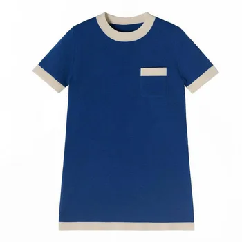 

Star of the Same Paragraph Skirt Fashion Movement Small Fragrant Loose Color Block Knitted Short Sleeve Dress Women