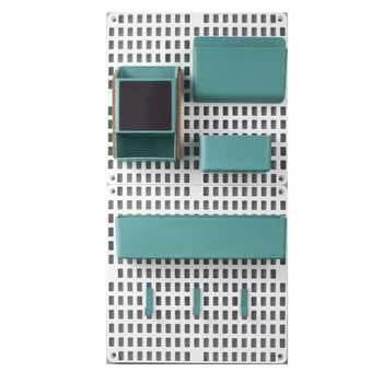 

Wall Mount Pegboard Combination Home Kitchen Storage Shelving Organizer No Punching Peg Board Rack -Green