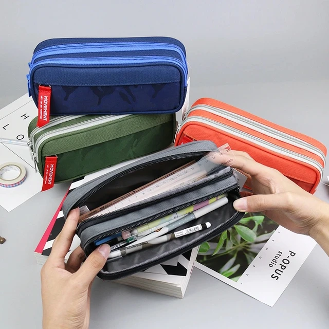 Double Zipper Camouflage Canvas Pencil Case Boys Pencil Bag School