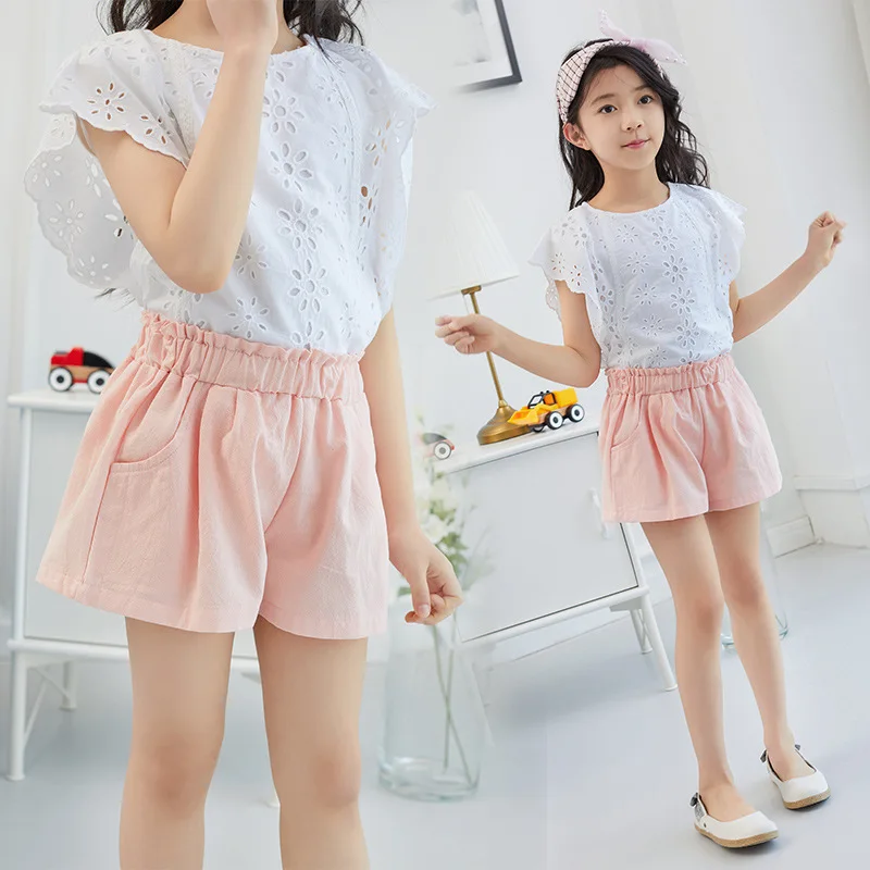 Г., летние детские модные хлопковые пляжные шорты Популярные штаны повседневные однотонные модные спортивные льняные свободные штаны в Корейском стиле, S