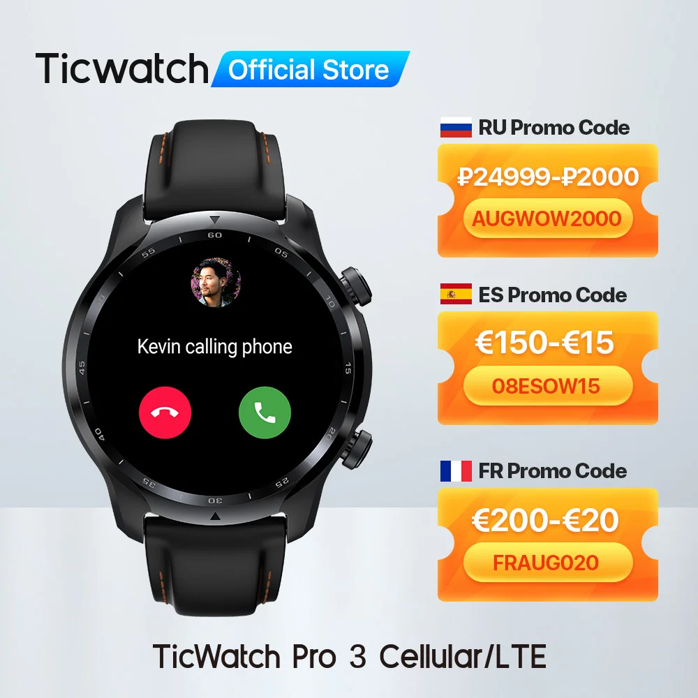 TicWatch Pro 3 LTE Wear OS Smartwatch Vodafone DE/UK Men's Sports Watch Snapdragon Wear 4100 8GB ROM 3 to 45 Days Battery Life