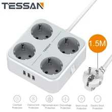 TESSAN 7 in 1 EU Power Strip Sockel mit Auf/Off Schalter 3 USB Lade Ports 4 AC Outlets 1,5 M/5FT Verlängerung Kabel für Home/Büro