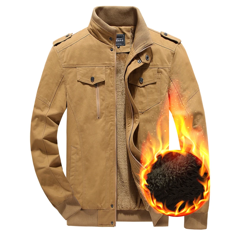 Зимние флисовые военные куртки-бомберы мужские утепленные пальто мужские ветрозащитные куртки повседневные хлопковые пальто большие размеры 6XL - Цвет: Khaki