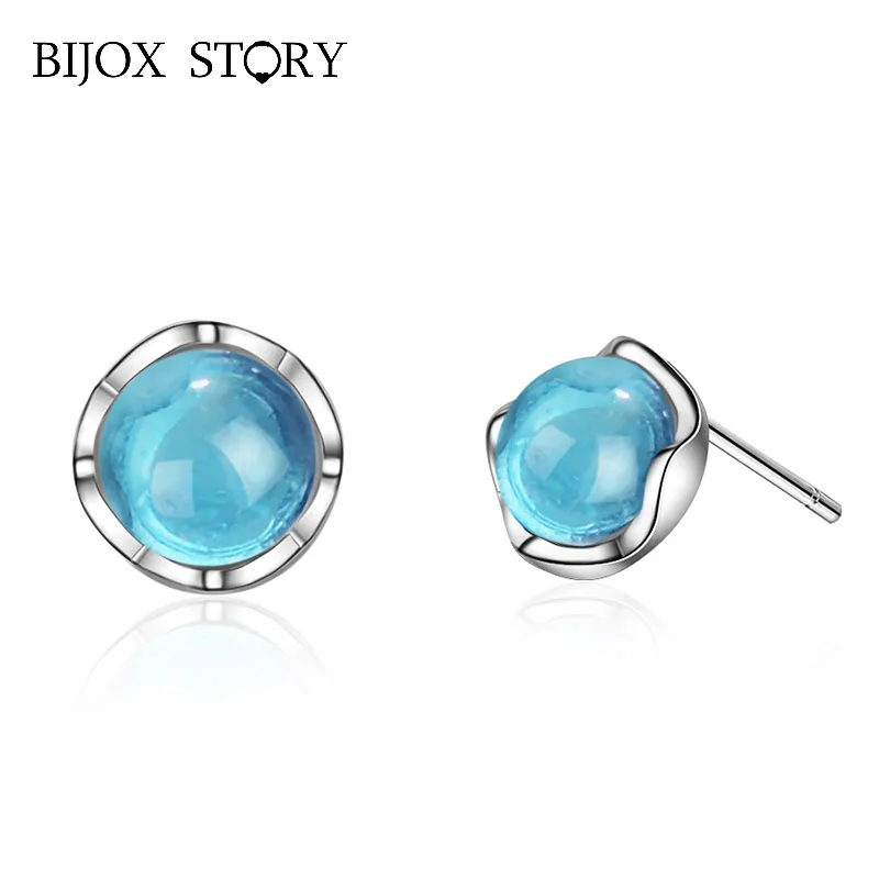 BIJOX STORY трендовые серьги из серебра 925 круглые драгоценные камни сапфиры