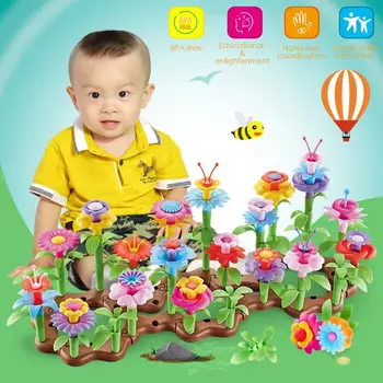 

104 PCS Flower Building Toy Garden Build Blocks Educational Toy For Children Wooden Block