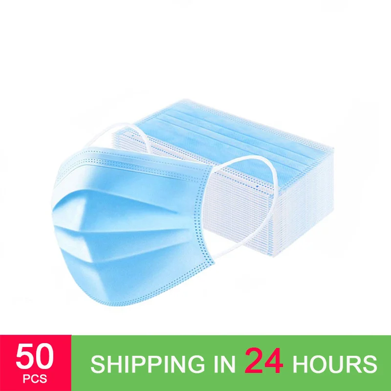 

50Pcs/Pack Face Mask Disposable Mask 3-Layer Non-woven Disposable Elastic Mouth Soft Breathable Flu Hygiene PM2.5