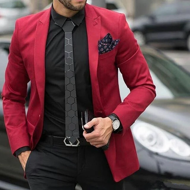 Chaqueta de color tinto para hombre, trajes formales para boda, ropa de novio, abrigo de novio, atuendo ajustado, esmoquin informal, Blazer, 1 ud. - AliExpress