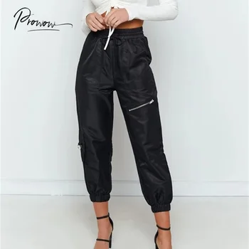 

Prowow Fashion Style Women Loose Casual Pants Solid Black Lace Up Female Pants Ladies Comfortable Sweatpants Women Clothes