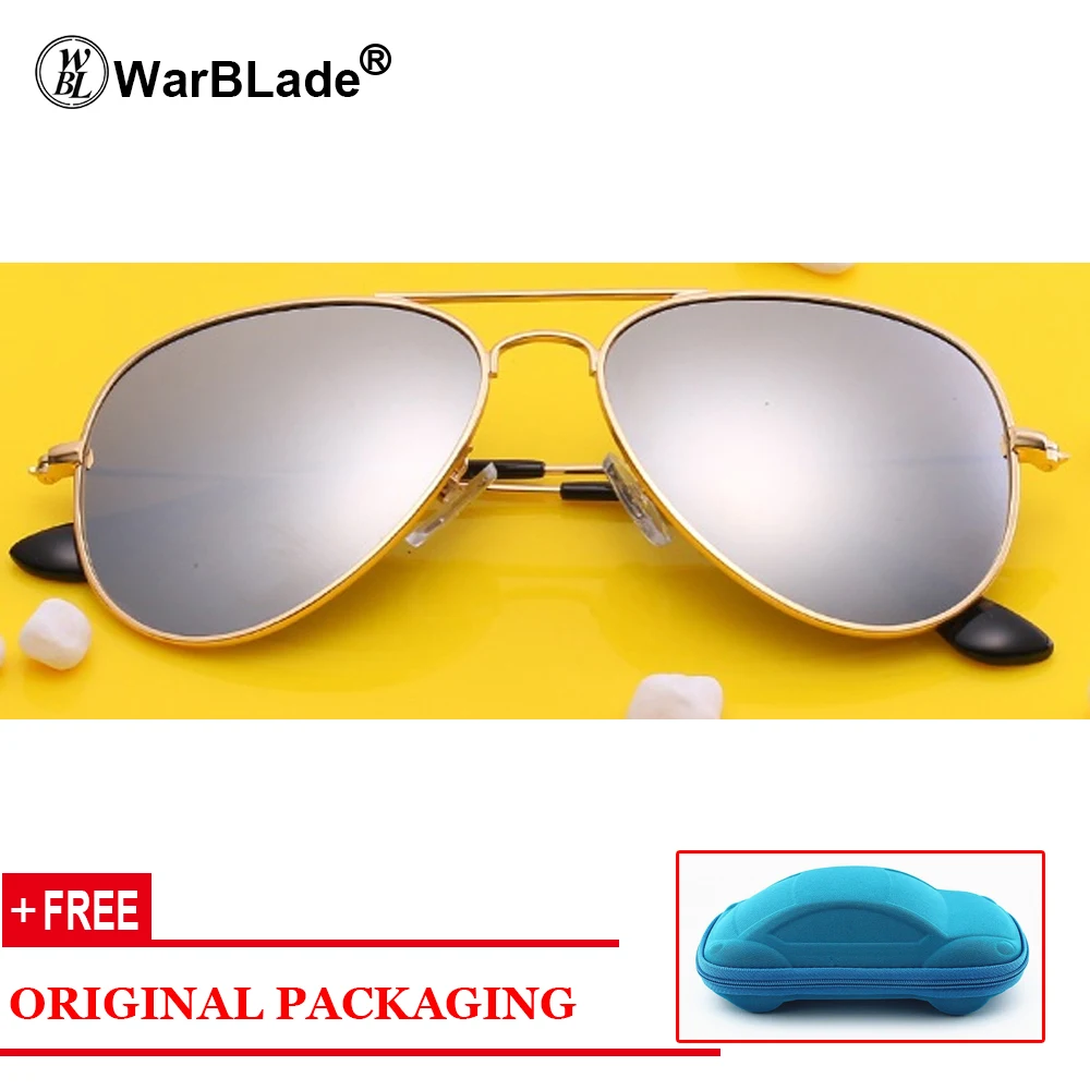 WarBLade Fashion Baby Kids Polarized Sunglasses Pilot Style Children Boys Girls Sun Glasses UV400 Protection Oculos De Sol Gafas - Цвет линз: silver Blue case