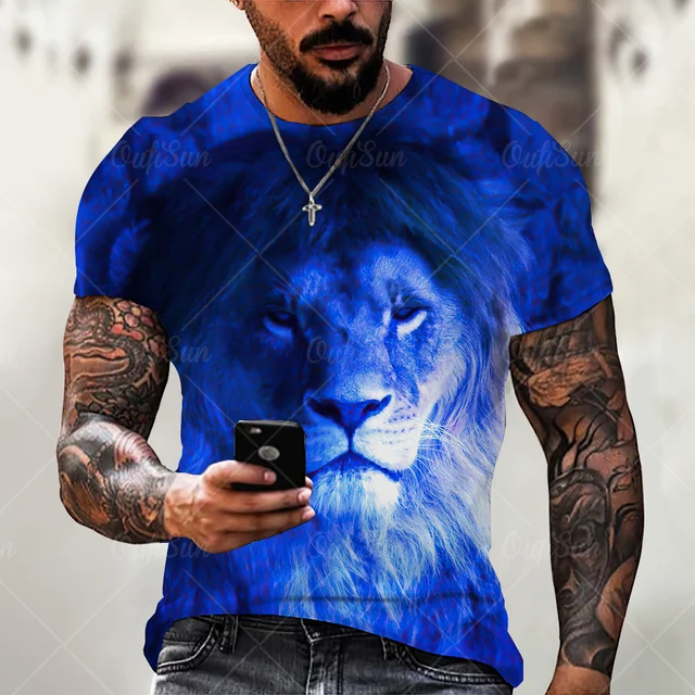 3D printing Lion Men T-Shirt Fashion O-Neck Casual Trend Short Sleeve Oversized T-Shirt Selling Punk Streetwear All-Match Tops OFSM-00842
