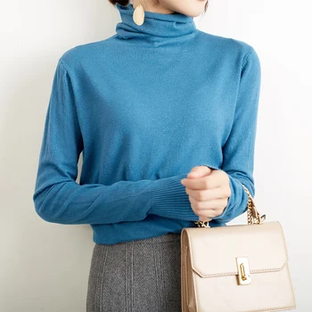 

Turtleneck Sweater Autumn Winter New Knitted Women's Sweater Bottoming Solid Color Pile Collar Long Sleeve Knit Pullover Sweater