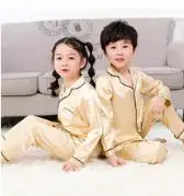 yellow Пижамный комплект для мальчиков и девочек 3-15 лет, пижама из шелковой ткани, Весенняя домашняя одежда для детей, одежда для сна, комплект одежды для девочек - Цвет: yellow
