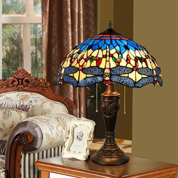 

16 inch european dragonfly blue hotel bar decorative table lamp Tiffany stained glass bar dining room bedroom bedside desk lamp