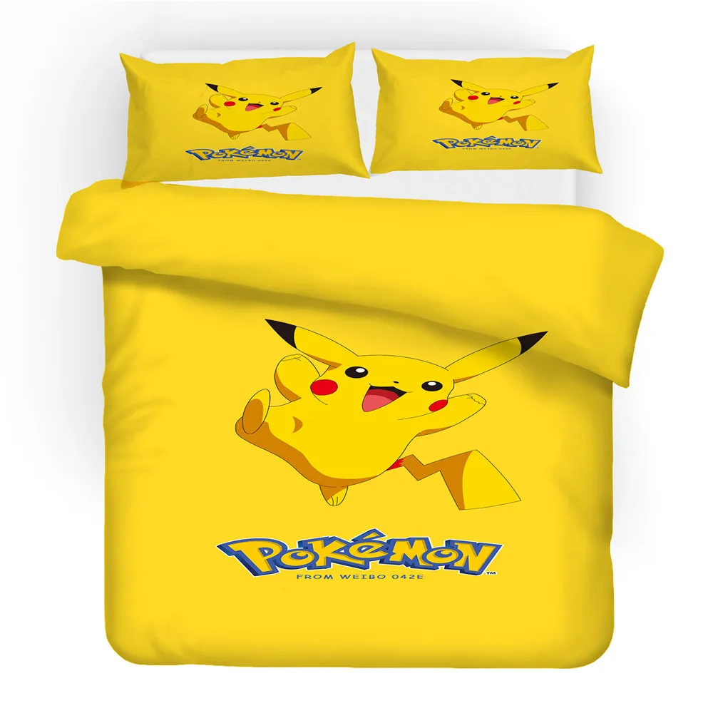 Pikachu Cartoon Anime Bedding Set 3D Print Pokemon Series Bed Linen Set Pillowcase 2/3Pcs Single Double Bed Cover Home Textiles